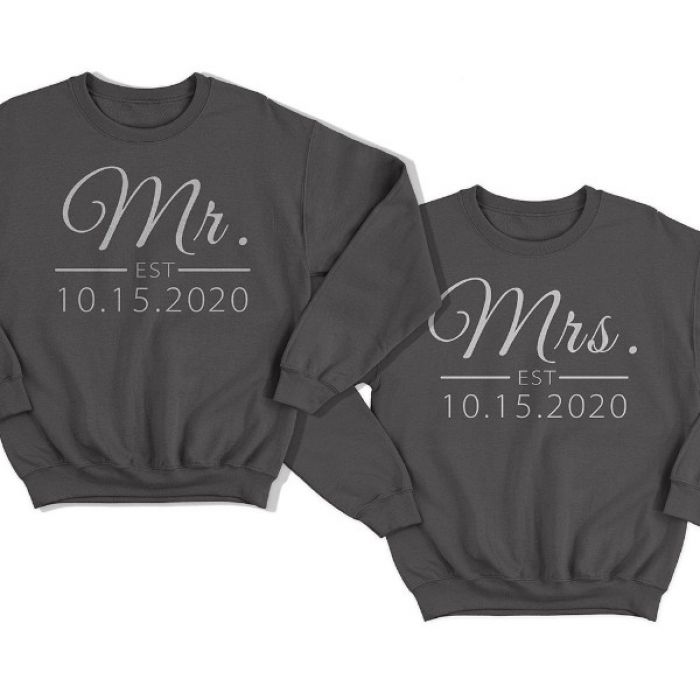 Парные свитшоты для мужа и жены "Mr." и "Mrs." с датой свадьбы
